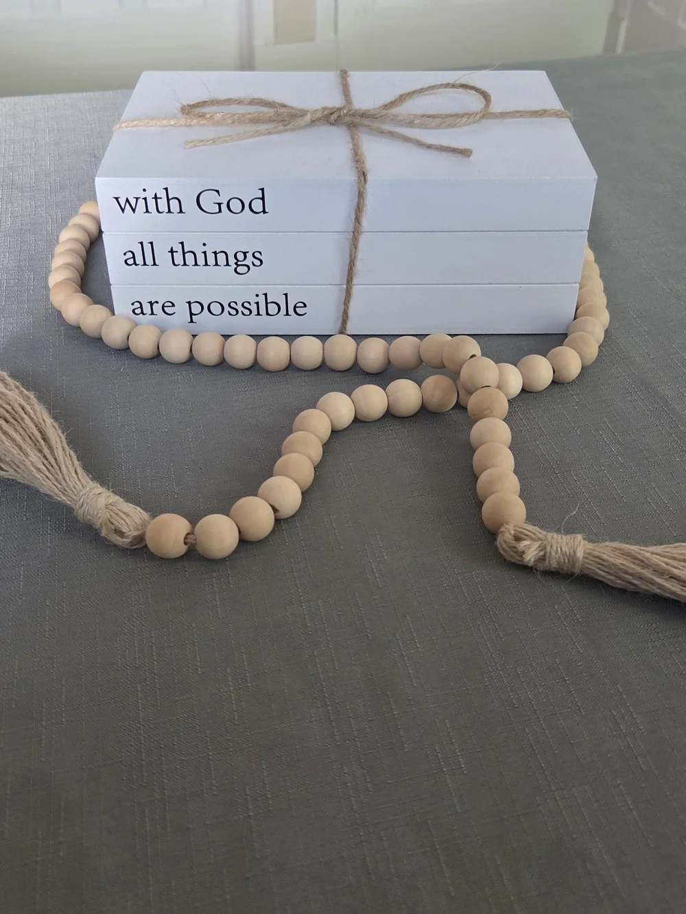 Target White Inspirational Stack with Natural Wood Bead Garland